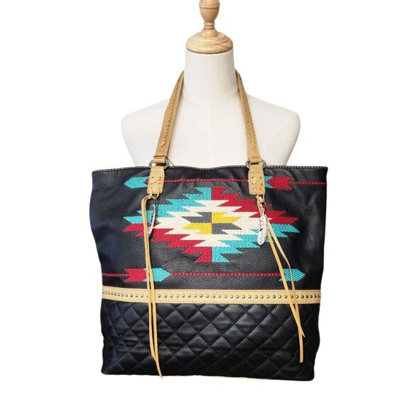Montana West Aztec Brown Travel Tote Bag Zipper Purse Double Strap NWT - Picture 1 of 6